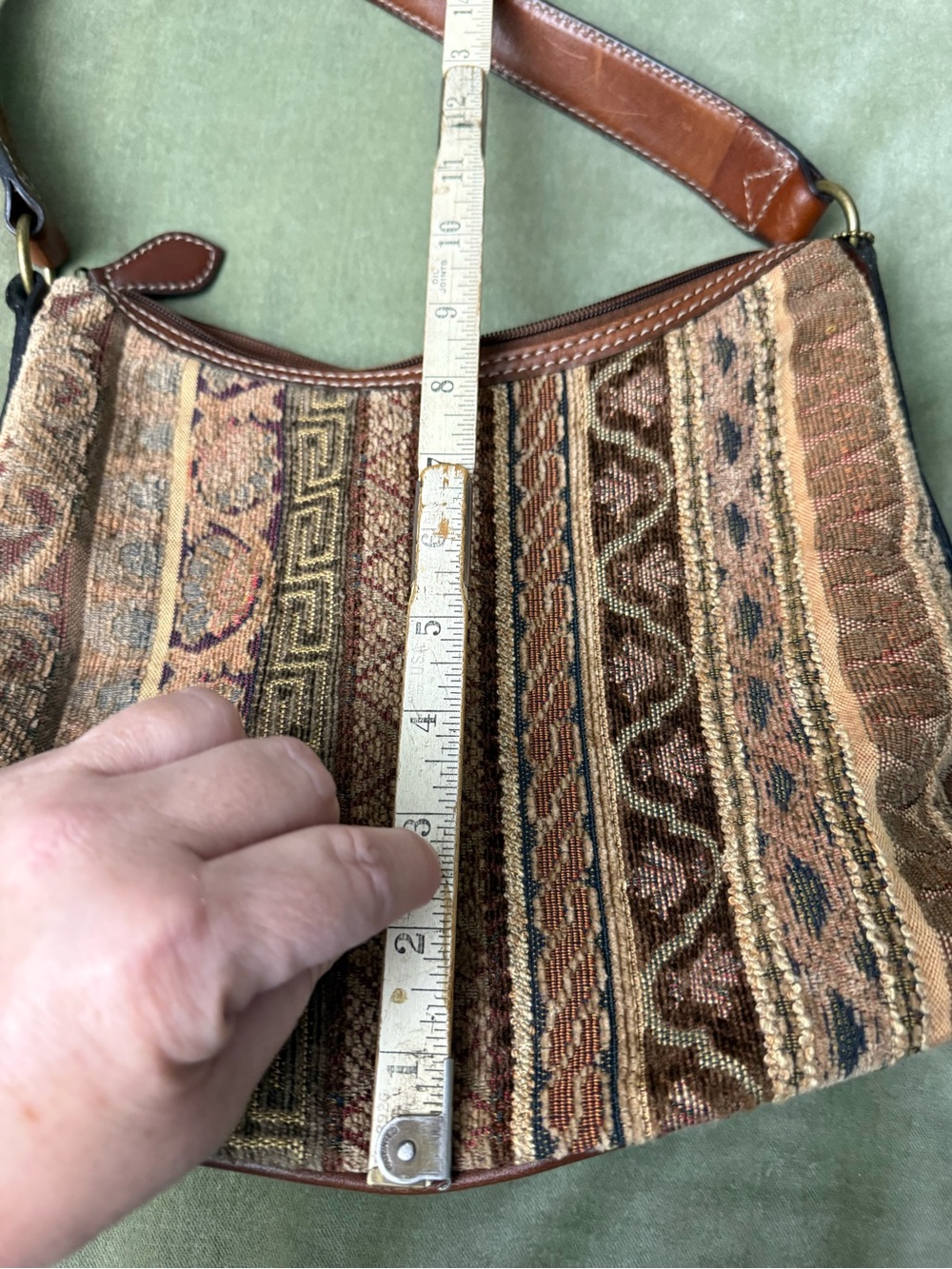 Vintage Tapestry Woven Pattern Hobo Shoulder Geometric Pattern Bag in Browns OSP - Picture 9 of 13